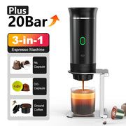 3-in-1 Portable Coffee Maker – Compatible with Capsules, Ground Coffee, and Perfect for Travel