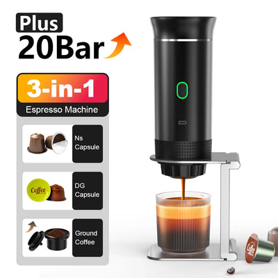 Tragbare 3-in-1-Kaffeemaschine – Kompatibel mit Kapseln, gemahlenem Kaffee und perfekt für unterwegs